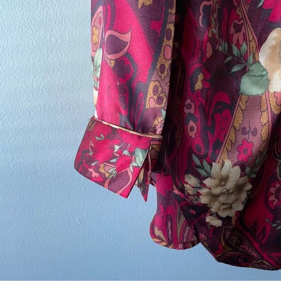 DELICATES Floral Paisley 70s Satin Loungewear Pajama Set Women's Size L - Picture 7 of 11